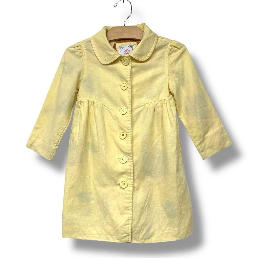 Baby Gap Jacket Girls Linen Cotton Yellow Floral Lined Pea Coat 4T Y2K Cottage